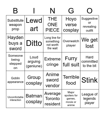 Fanexpo bingo Card