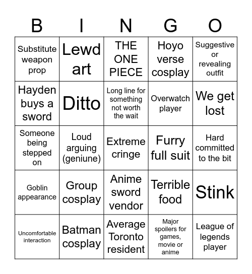 Fanexpo bingo Card