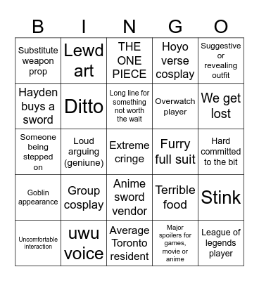 Fanexpo bingo Card