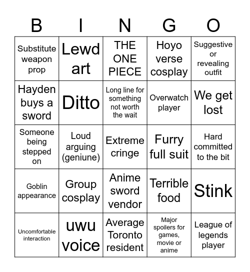 Fanexpo bingo Card