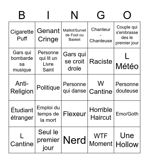 Rentrée Bingo Card