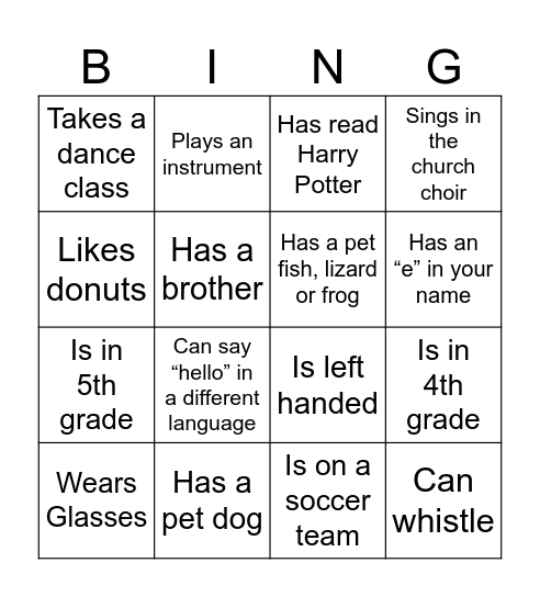 Get to Know You Bingo Card