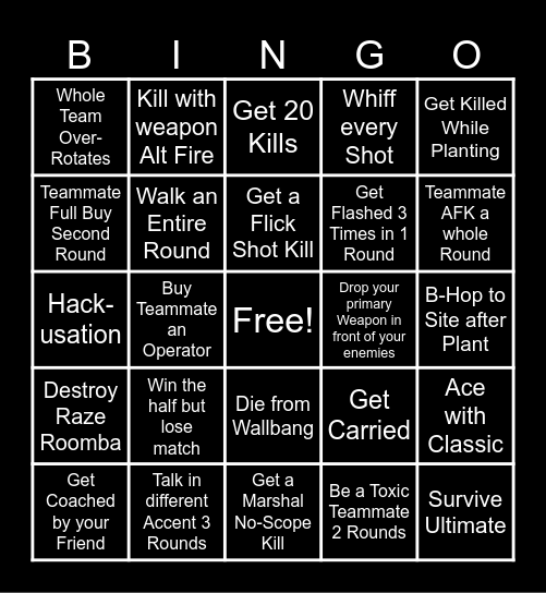 Valorant Bingo Created By: MasGaming Bingo Card