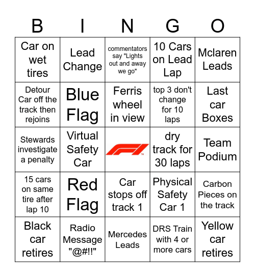 Dutch GP 2024 Bingo Card