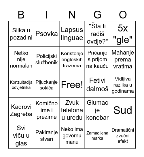 Krv nije bingo Card