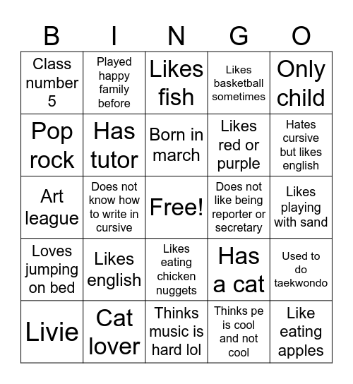 Untitled Bingo Card