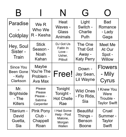 Music Bingo! Bingo Card