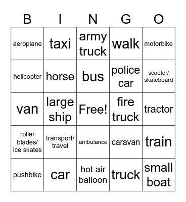 TRANSPORT/TRAVEL Bingo Card