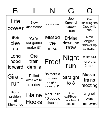 Bessemer Bingo Card