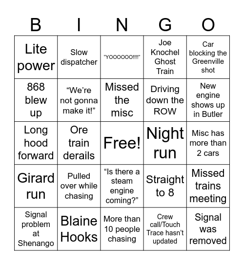 Bessemer Bingo Card