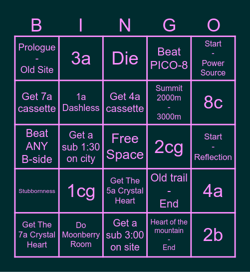 Celeste Bingo Card