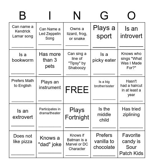 Get-to-Know-You BINGO Card