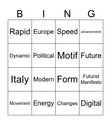 Futurism Bingo Card