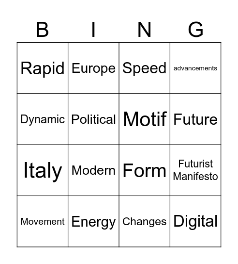 Futurism Bingo Card