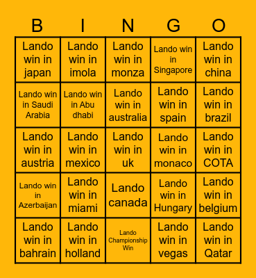 Lando Win Bingo Card