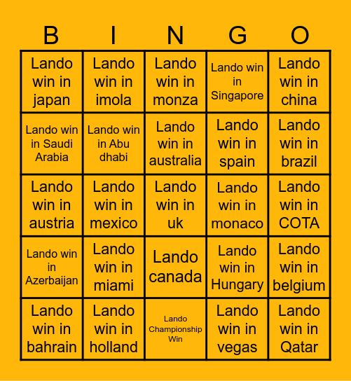 Lando Win Bingo Card