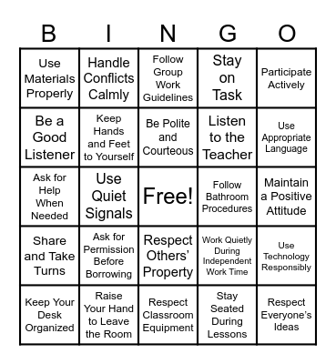 Class Rules Bingo Card