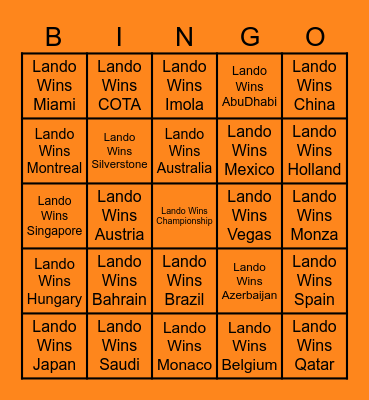 Lando Win Bingo Card