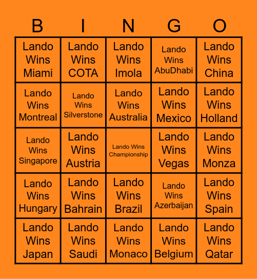 Lando Win Bingo Card