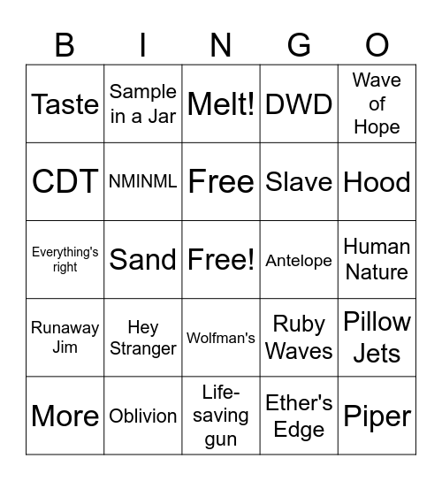 Bill's Bingo Card