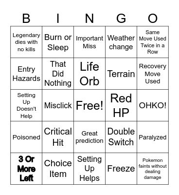 Competitive Pokemon Bingo Card