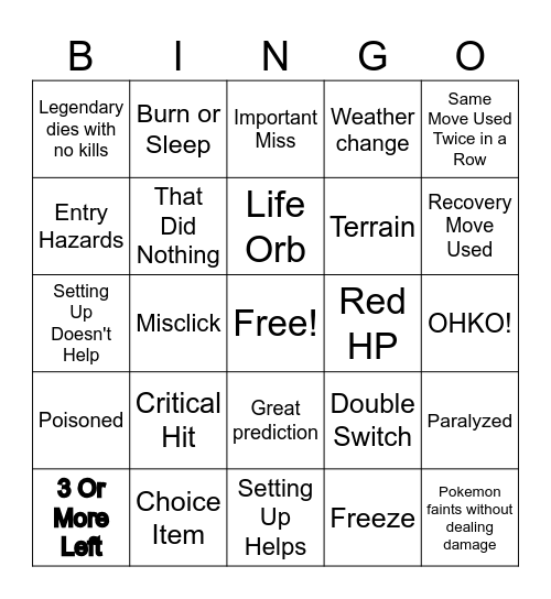 Competitive Pokemon Bingo Card