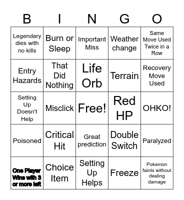 Competitive Pokemon Bingo Card