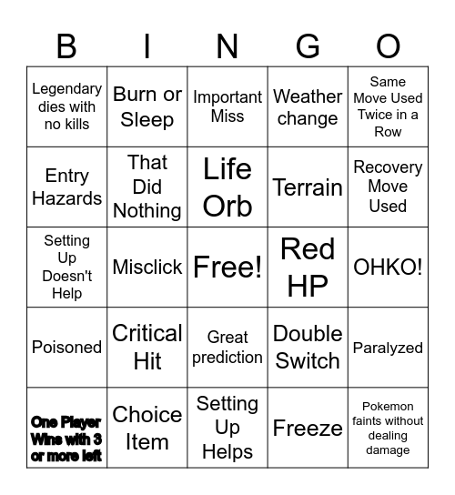 Competitive Pokemon Bingo Card