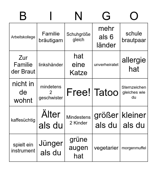 Niklas & Claras Hochzeits-Bingo Card