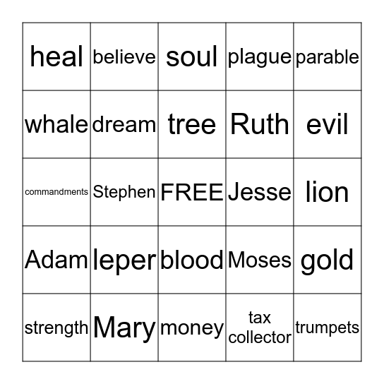 BIBLE BINGO Card