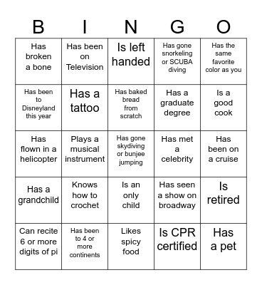 Find someone who... Bingo Card