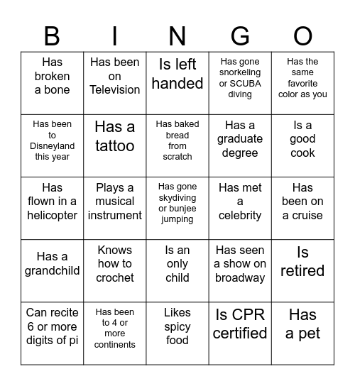 Find someone who... Bingo Card