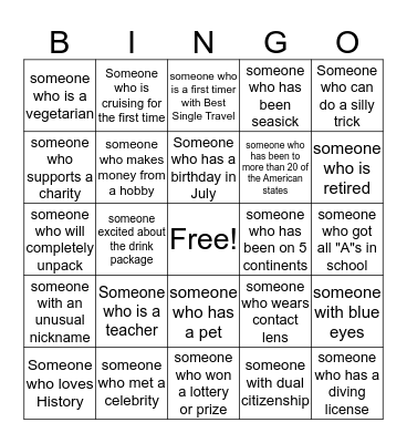 Best Single Travel Meet & Greet Bingo Card