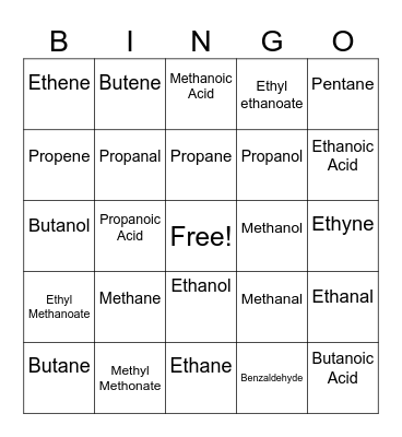 Organic Chemistry Bingo Card