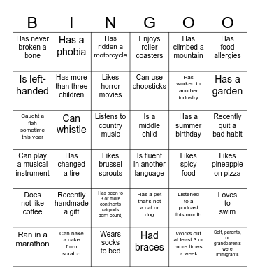 Lionsgate Ice-Breaker Bingo Card