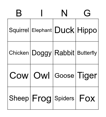 Amelie's Animal Bingo Card