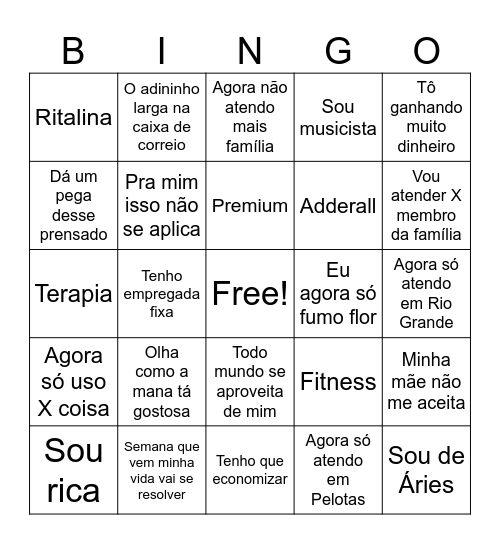 Coisas que o Lucas fala Bingo Card