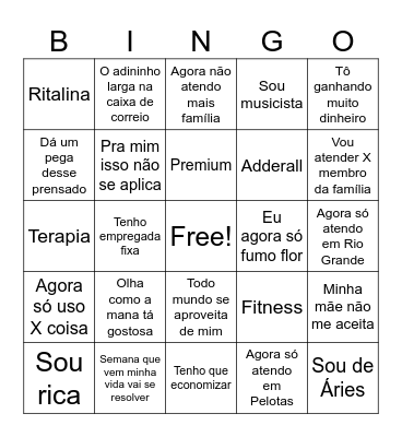 Coisas que o Lucas fala Bingo Card