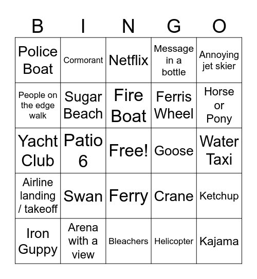 Boat Bingo Card