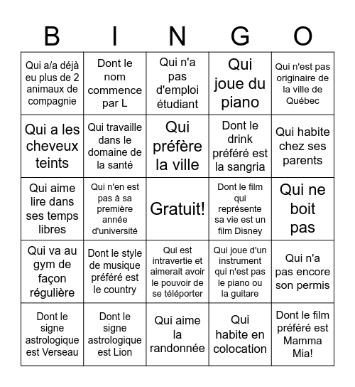 Trouve une personne parmis les intégrés... Bingo Card