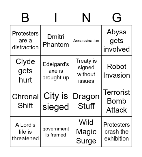 FE Treaty Bingo Card