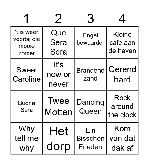 Muziekbingo Burendag Bingo Card