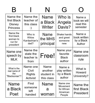 African American Lit Bingo Card