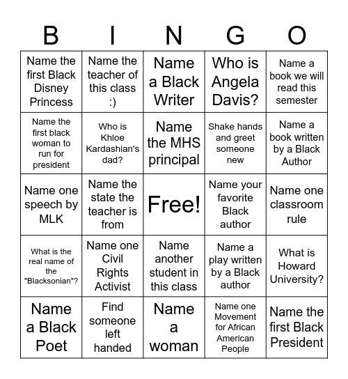 African American Lit Bingo Card