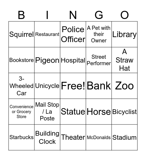 City Bingo Card