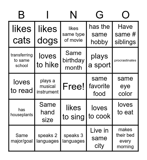 Introduction Bingo Card