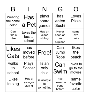 Back to troop: Get to know you Bingo Card