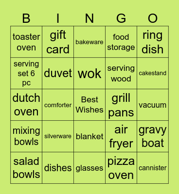 Arianne's Bridal Bingo Card