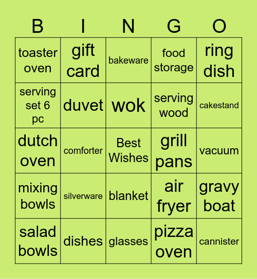 Arianne's Bridal Bingo Card