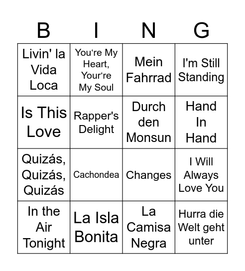 Music Bingo Card